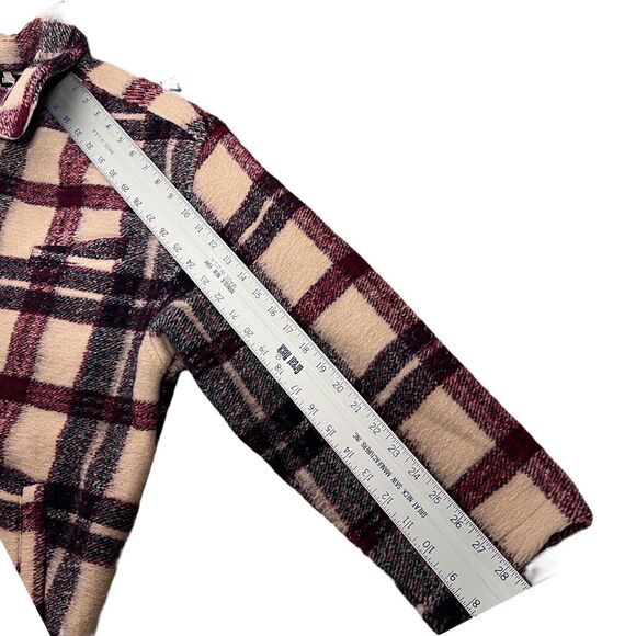 Blank NYC Jacket WMNS M Cream Wool Blend Oversized Burgundy Plaid Trench Teddy - Picture 9 of 12